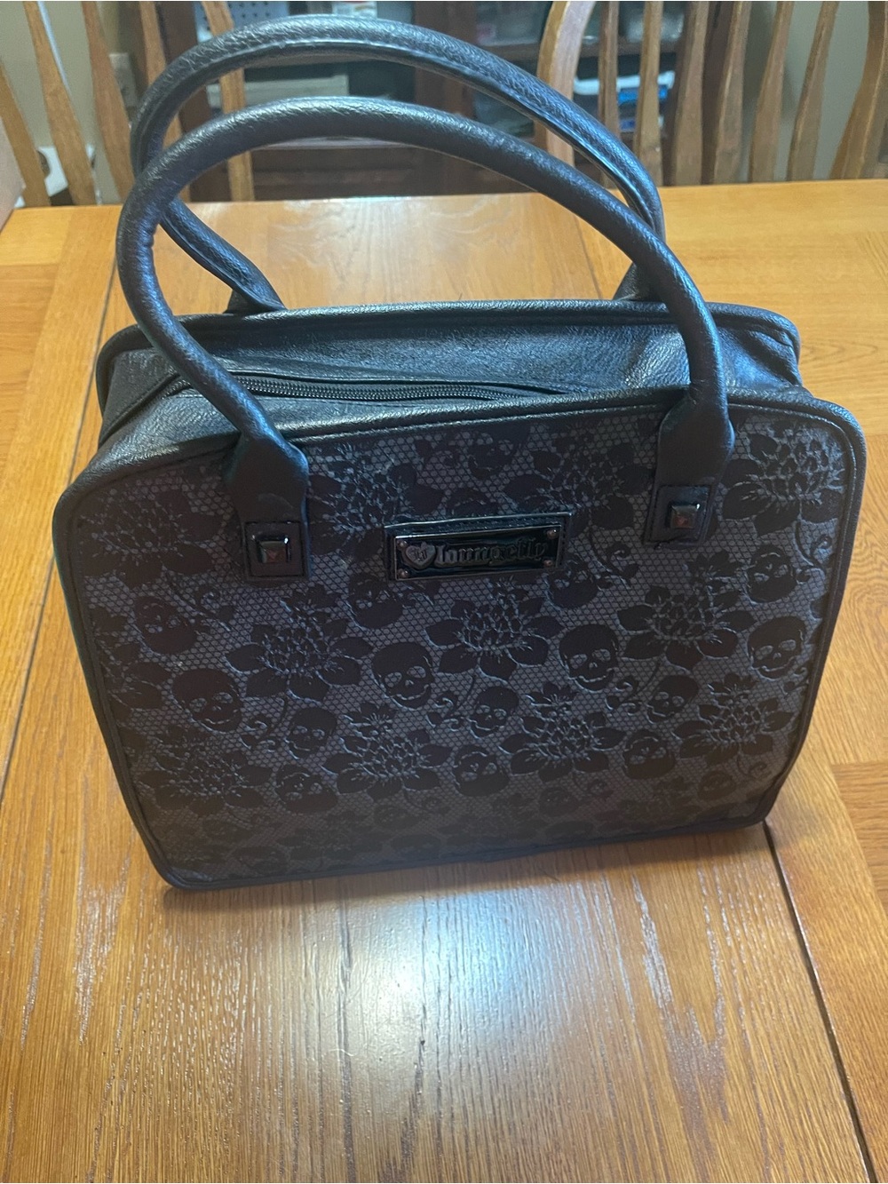 Loungefly Black Floral Skull Jacquard Satchel